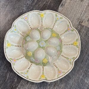 Vintage Easter Floral and Bunny Ceramic Egg Plate